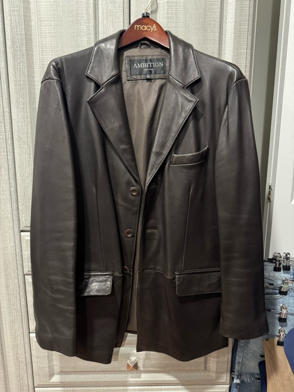 Men’s Ambition Black 100% Leather Blazer Jacket